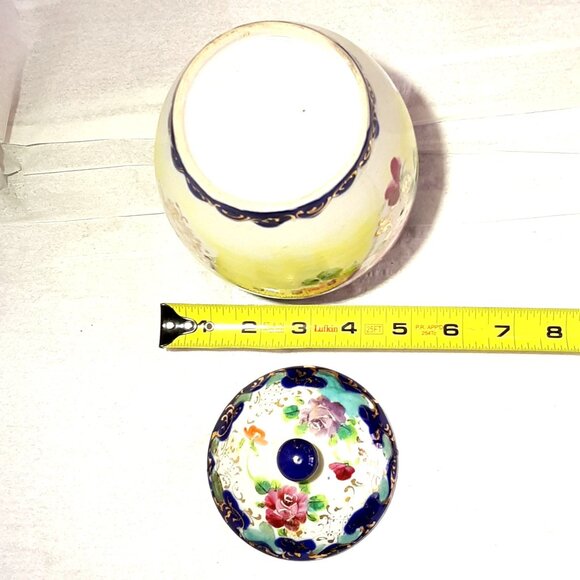 Vintage Hand-Painted Porcelain Floral Biscuit Jar with Lid Cobalt Blue Roses - Picture 7 of 8